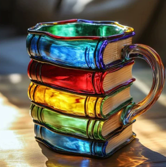 Tazza artigianale colorata con design a libro