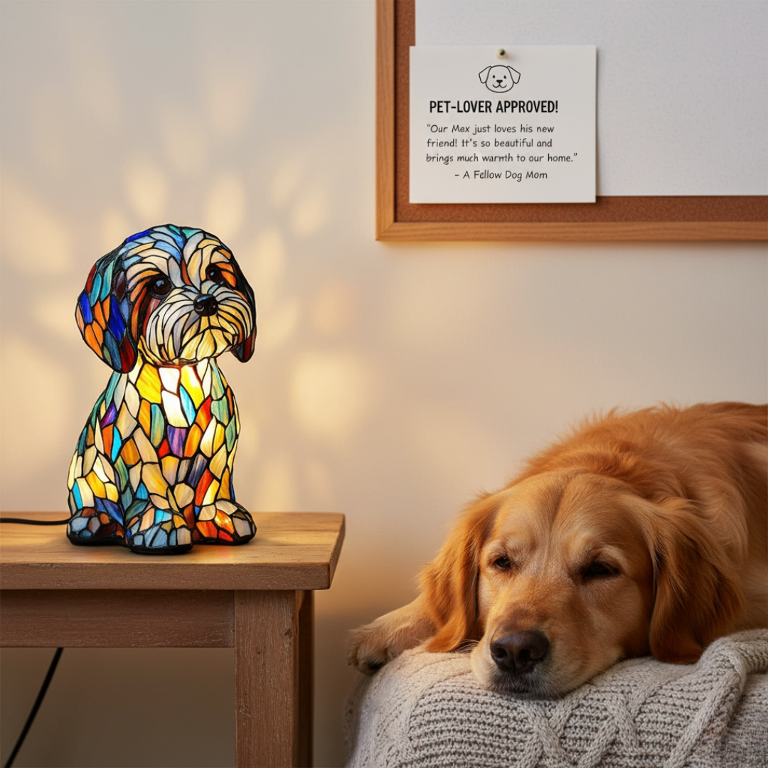 Luminosi compagni canini in luce di vetrate